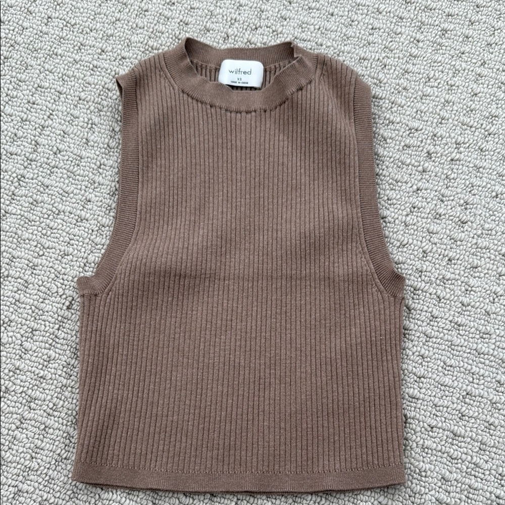 Aritzia Wilfred Brown Ribbed Sleeveless Top